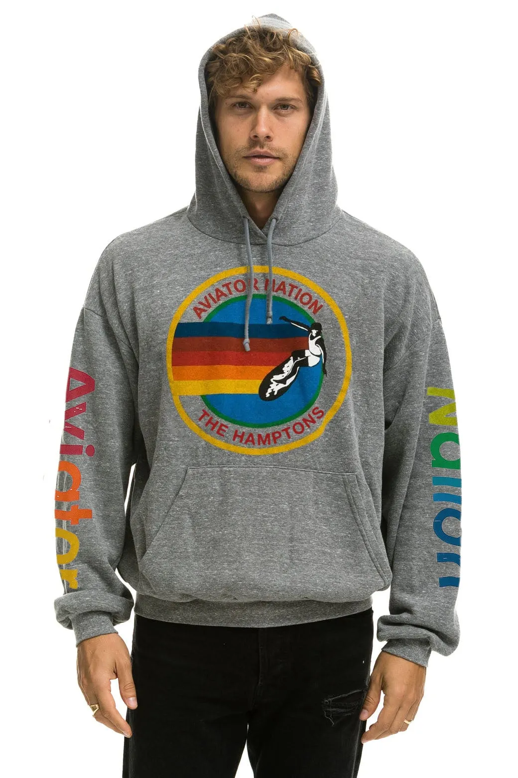 AVIATOR NATION HAMPTONS RELAXED PULLOVER HOODIE - HEATHER GREY