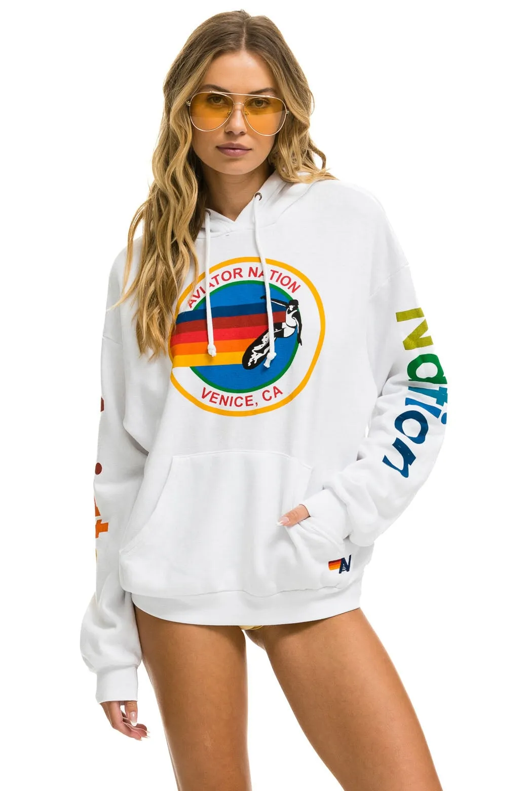 AVIATOR NATION  RELAXED PULLOVER HOODIE - WHITE