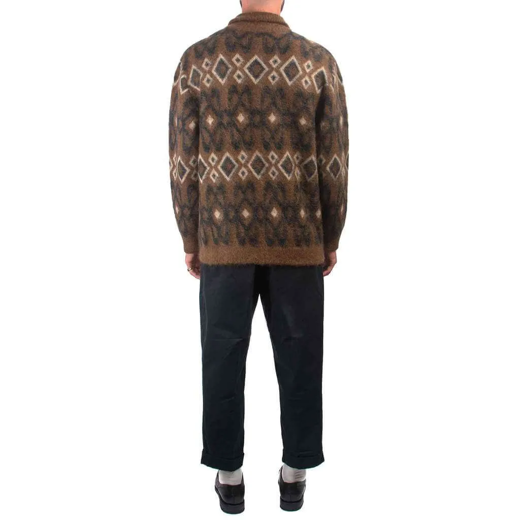 Beams Plus Zip Knit Blouson Geometric 5G Brown