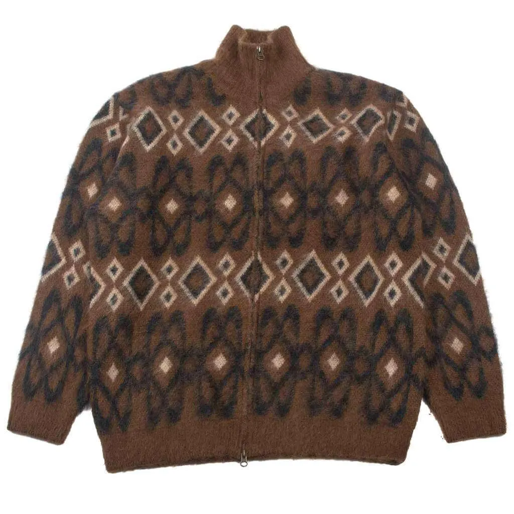 Beams Plus Zip Knit Blouson Geometric 5G Brown