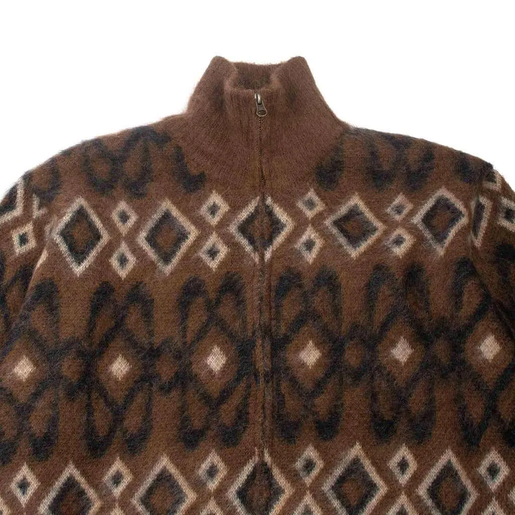 Beams Plus Zip Knit Blouson Geometric 5G Brown