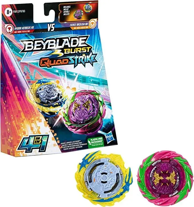 Beyblade Burst QuadStrike Fierce Bazilisk B8 and Hydra Kerbeus K8 Spinning Top Dual Pack