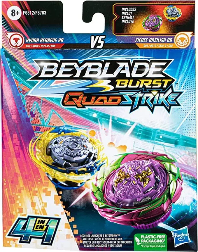 Beyblade Burst QuadStrike Fierce Bazilisk B8 and Hydra Kerbeus K8 Spinning Top Dual Pack