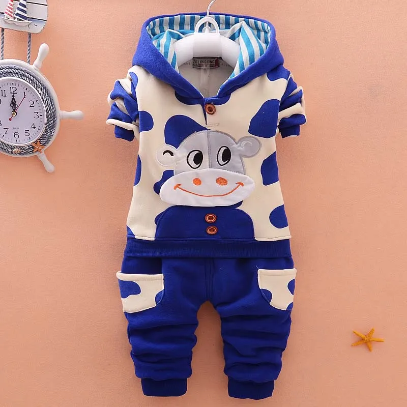 Boys And Girls Thick Fleece Cow Hoodie   Pants 2 Pcs Set