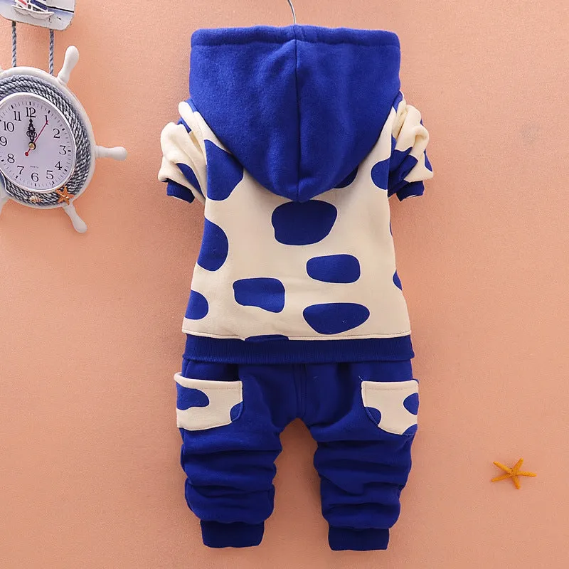 Boys And Girls Thick Fleece Cow Hoodie   Pants 2 Pcs Set