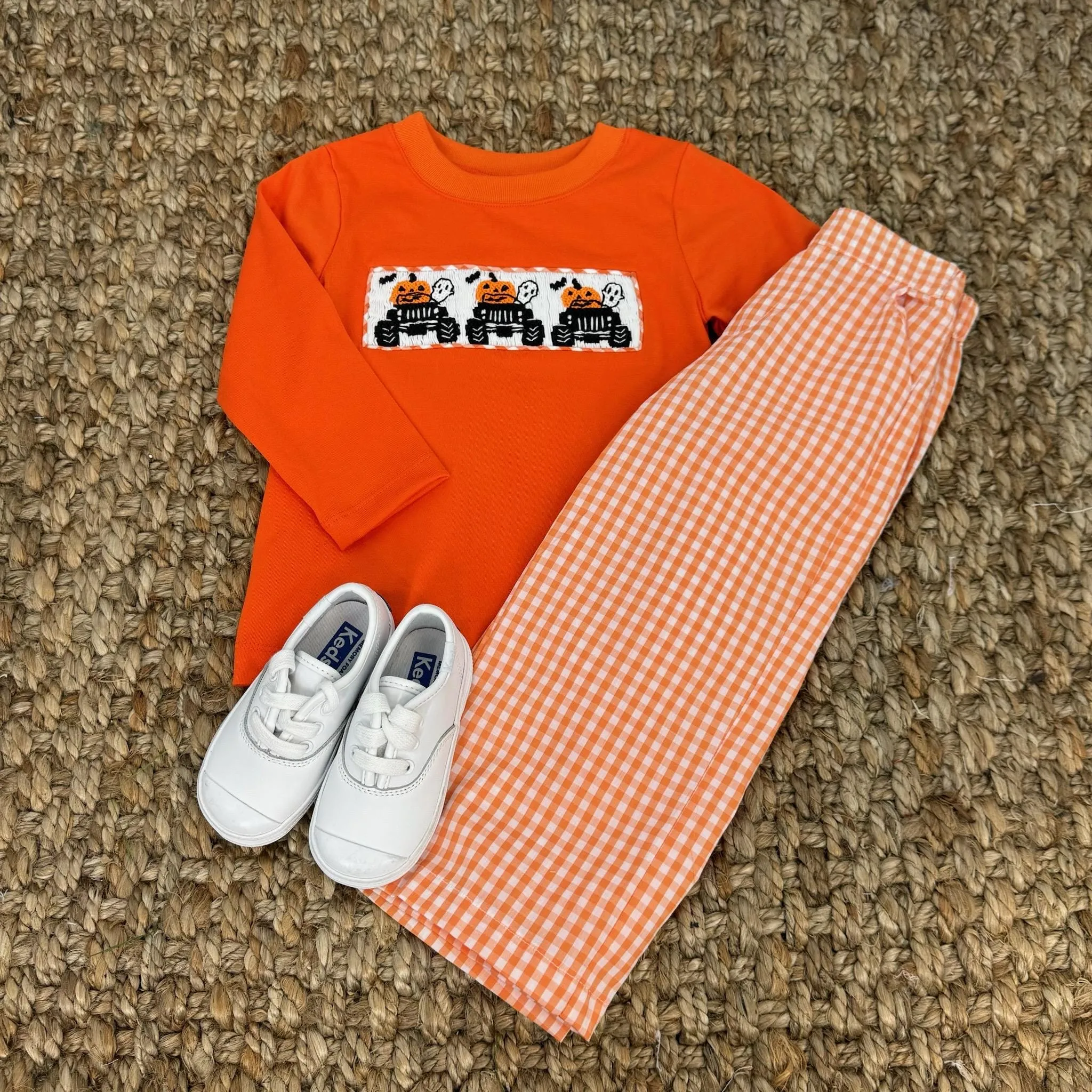 Boy's Pants in Orange Gingham with Pockets