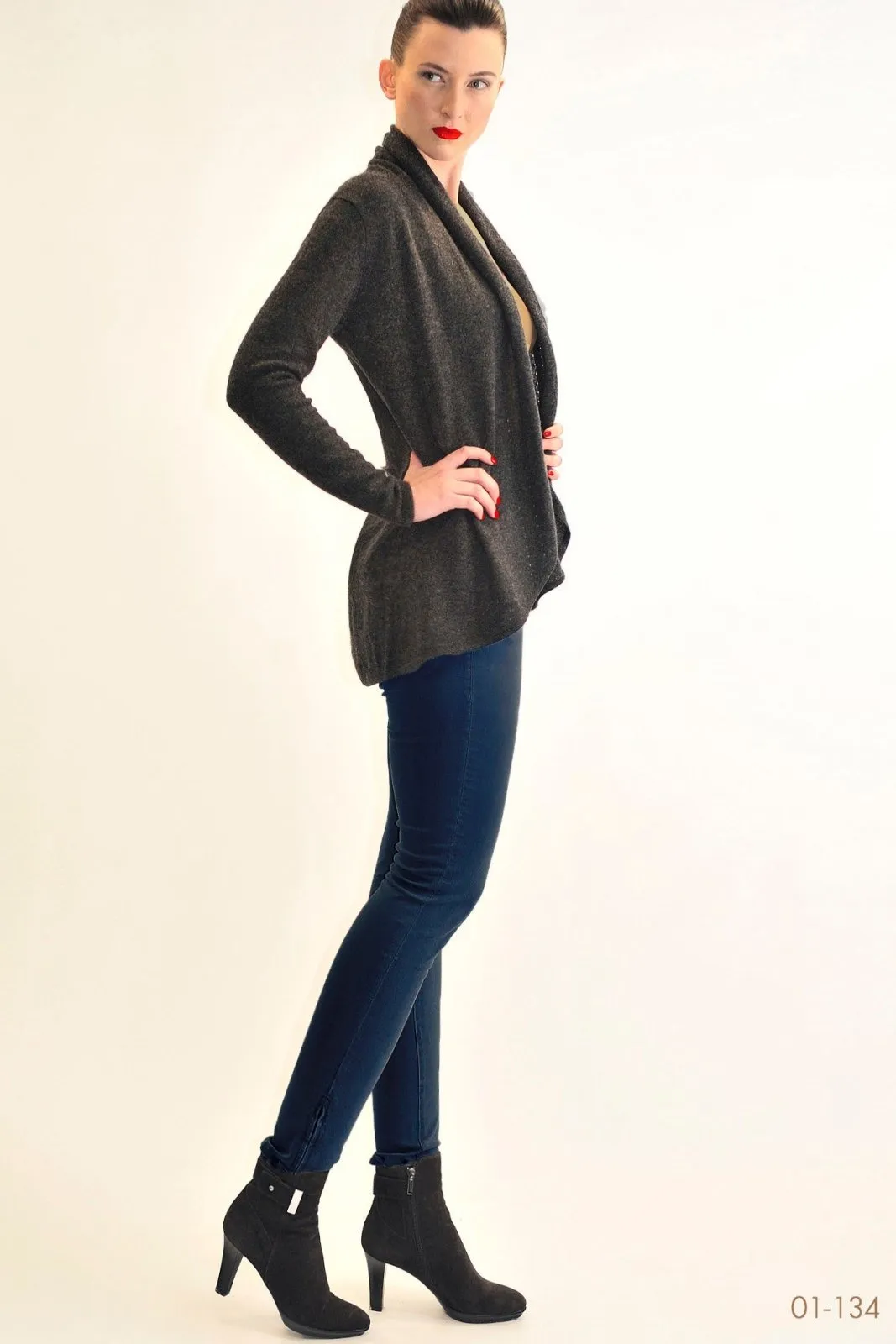 Charcoal grey Cashmere Cardigan - Pointelle