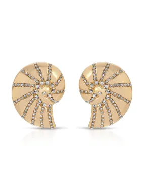 Crystal Studded Nautilus Shell Earrings