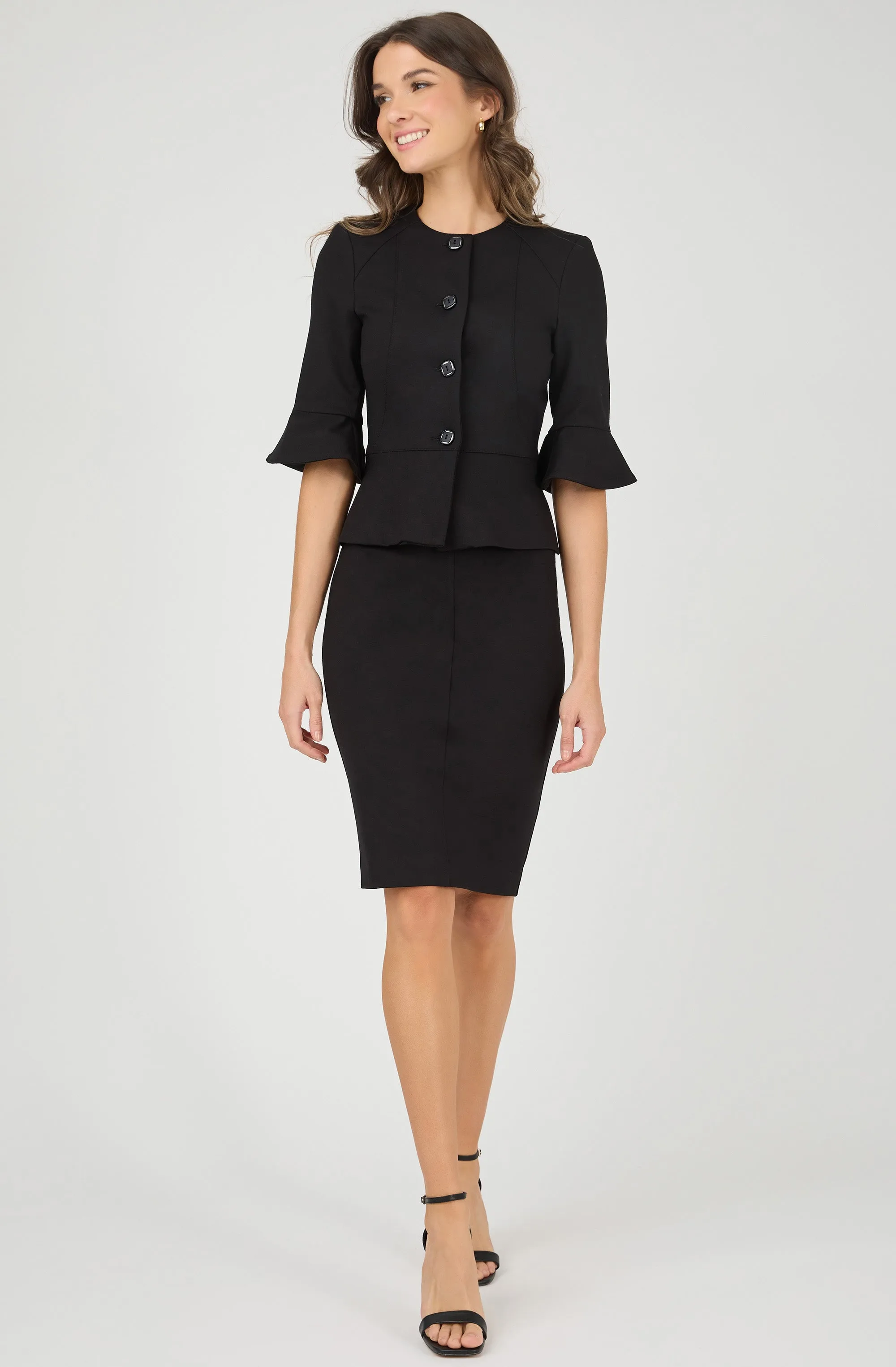 Fitted Peplum Jacket with Ruffle Sleeves