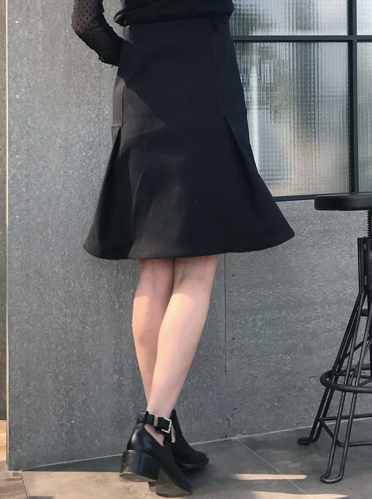 Further Sale! Black Flounce Wide Hem Skirt