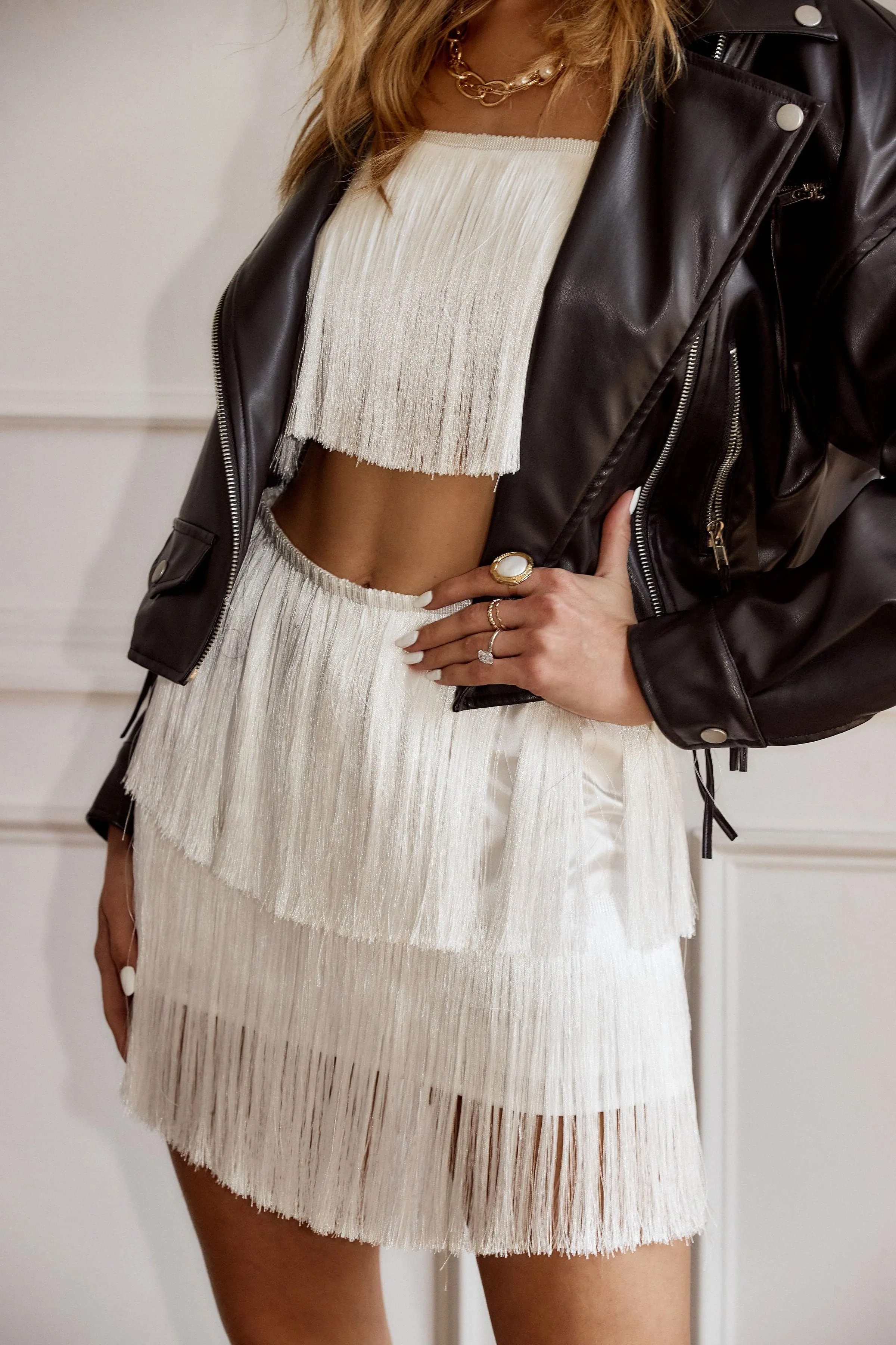 Gatsby White Fringe Crop Top