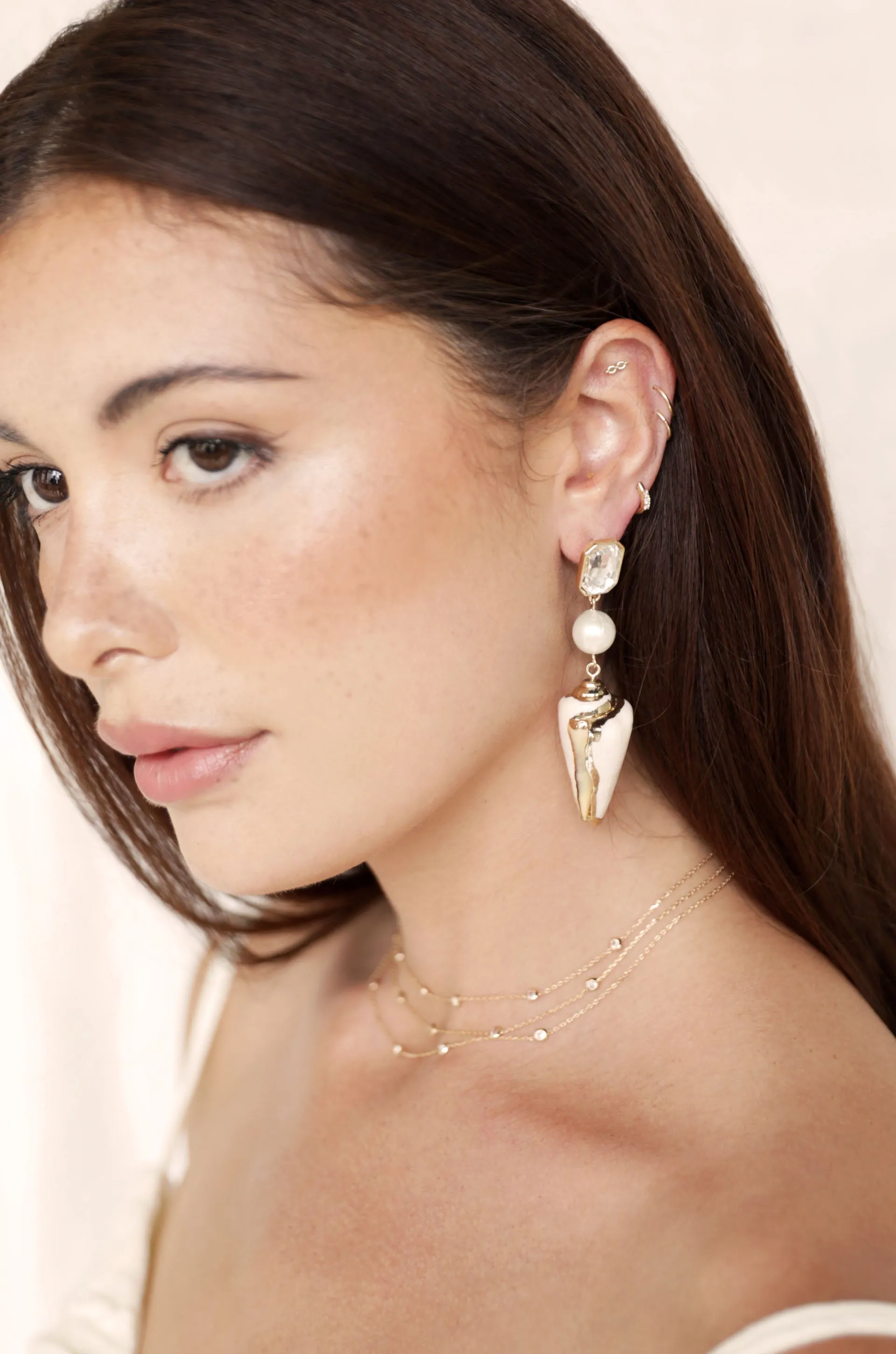 Golden Rimmed Shell Dangle Earrings