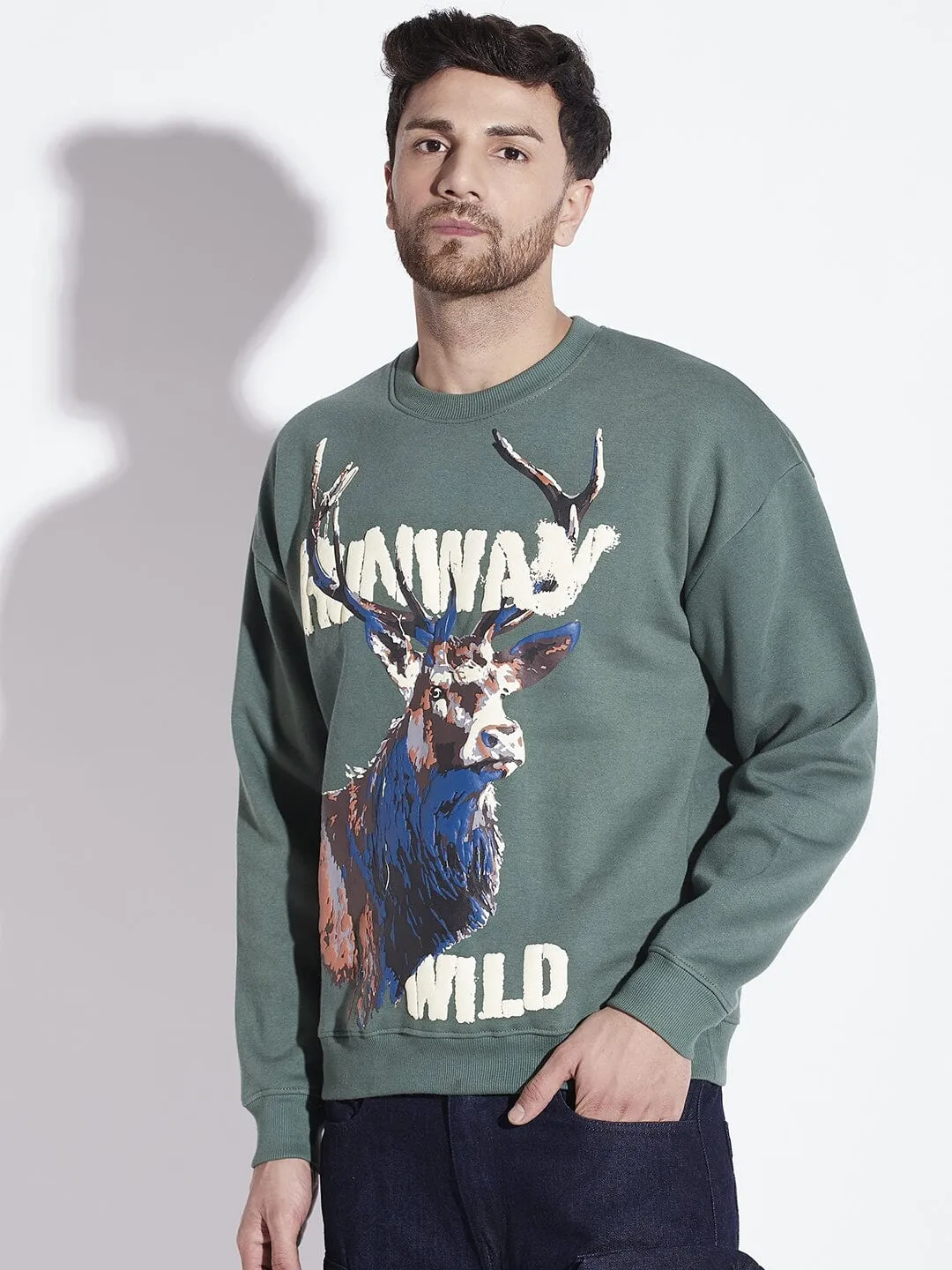 Oversized Highland Green Antelope Graphic Sweatshirt for Maximum Comfort