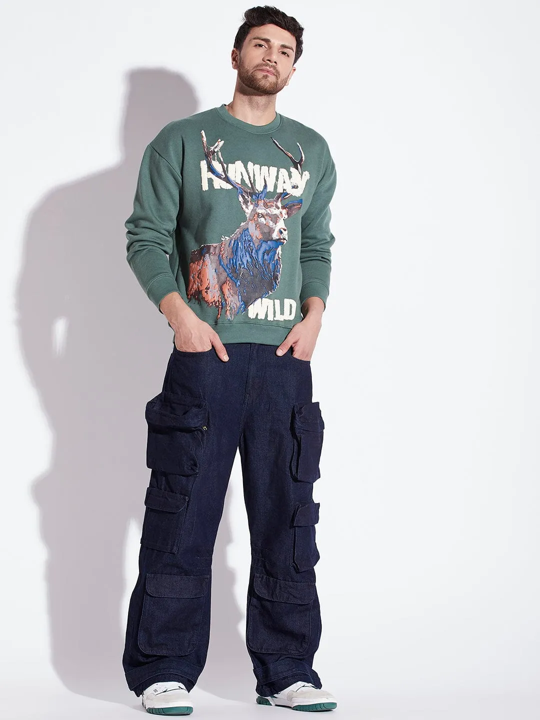 Oversized Highland Green Antelope Graphic Sweatshirt for Maximum Comfort