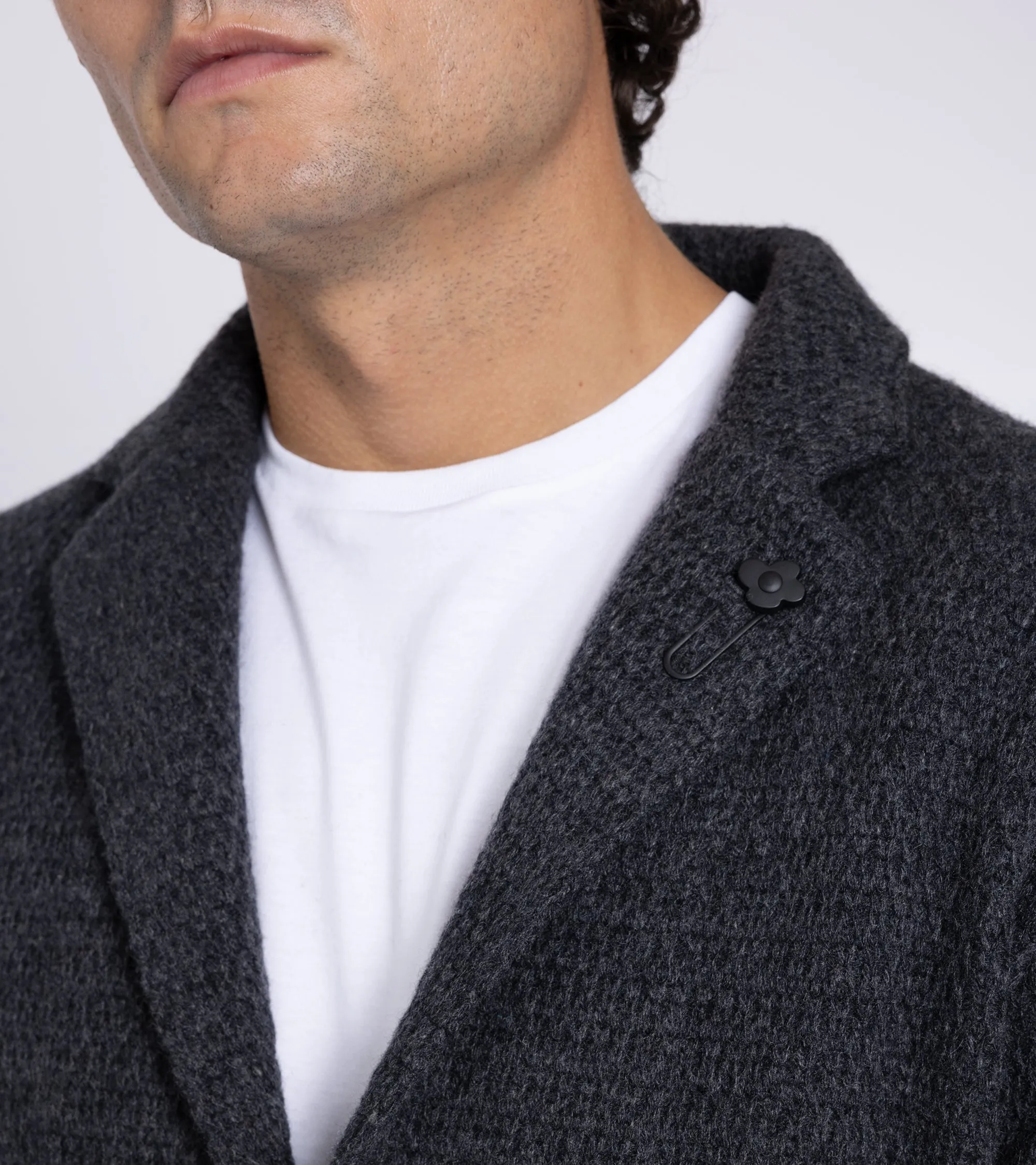 Lardini Cashmere Textured Knit Jacket: Dark Grey