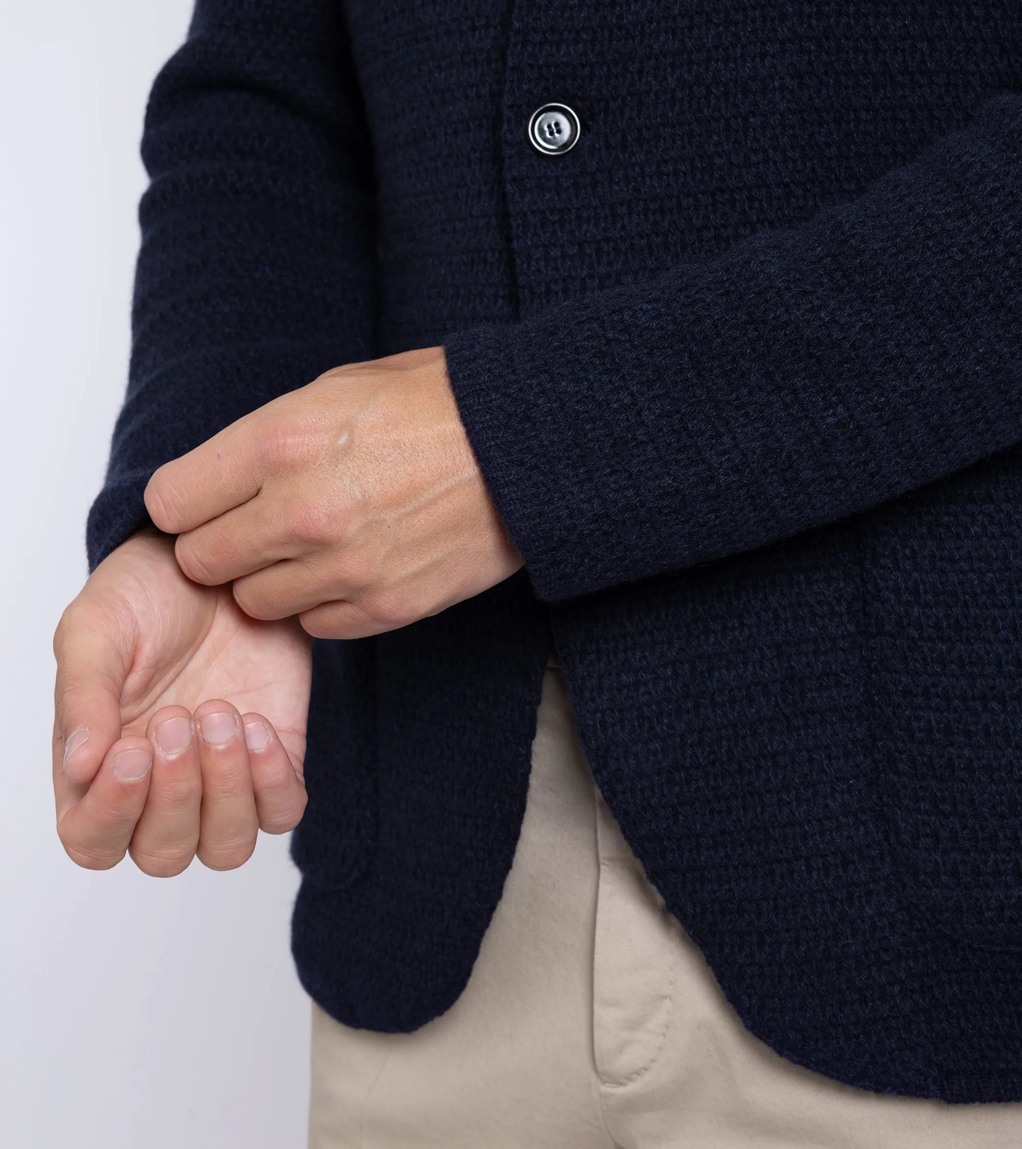 Lardini Cashmere Textured Knit Jacket: Navy