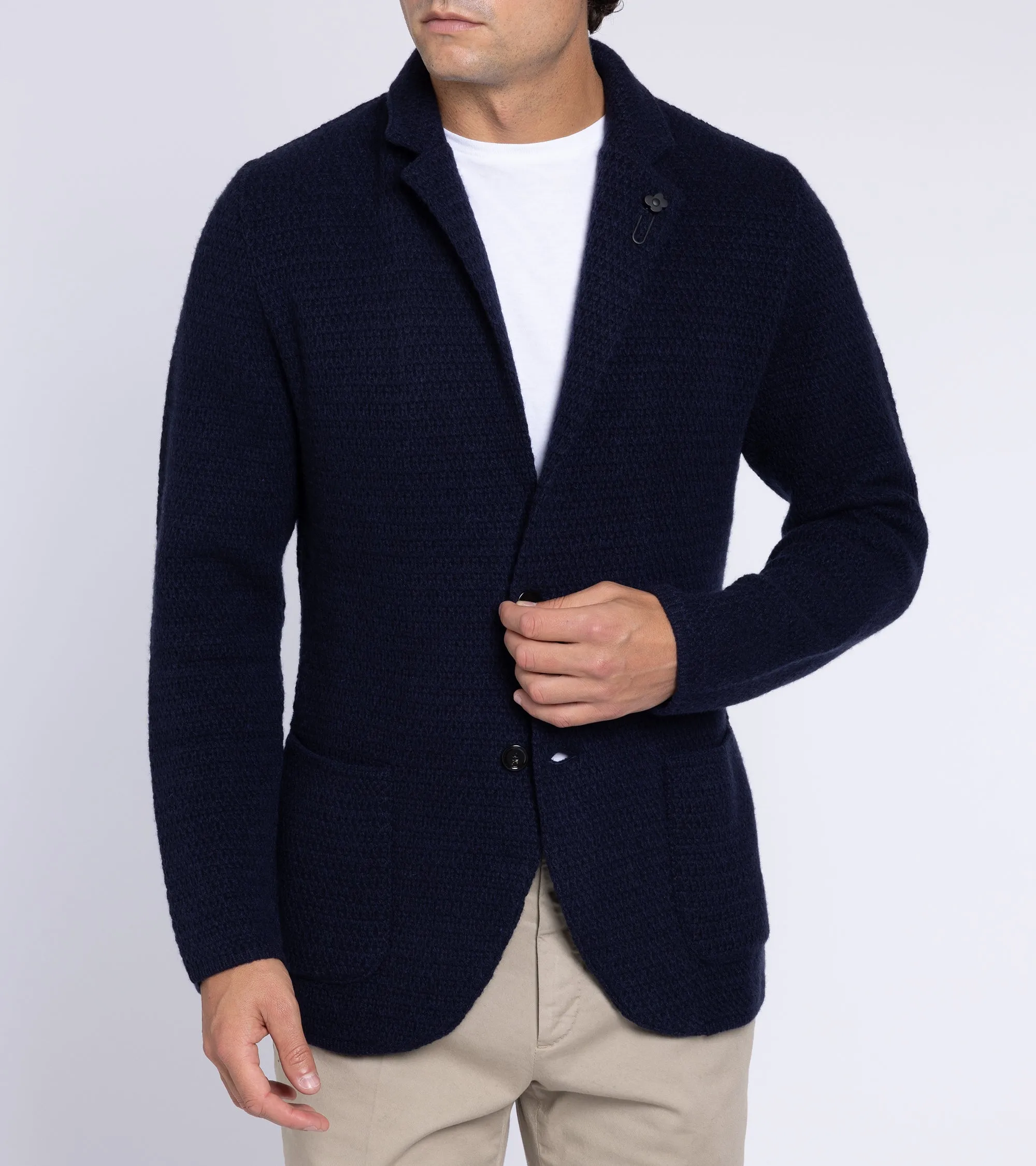 Lardini Cashmere Textured Knit Jacket: Navy