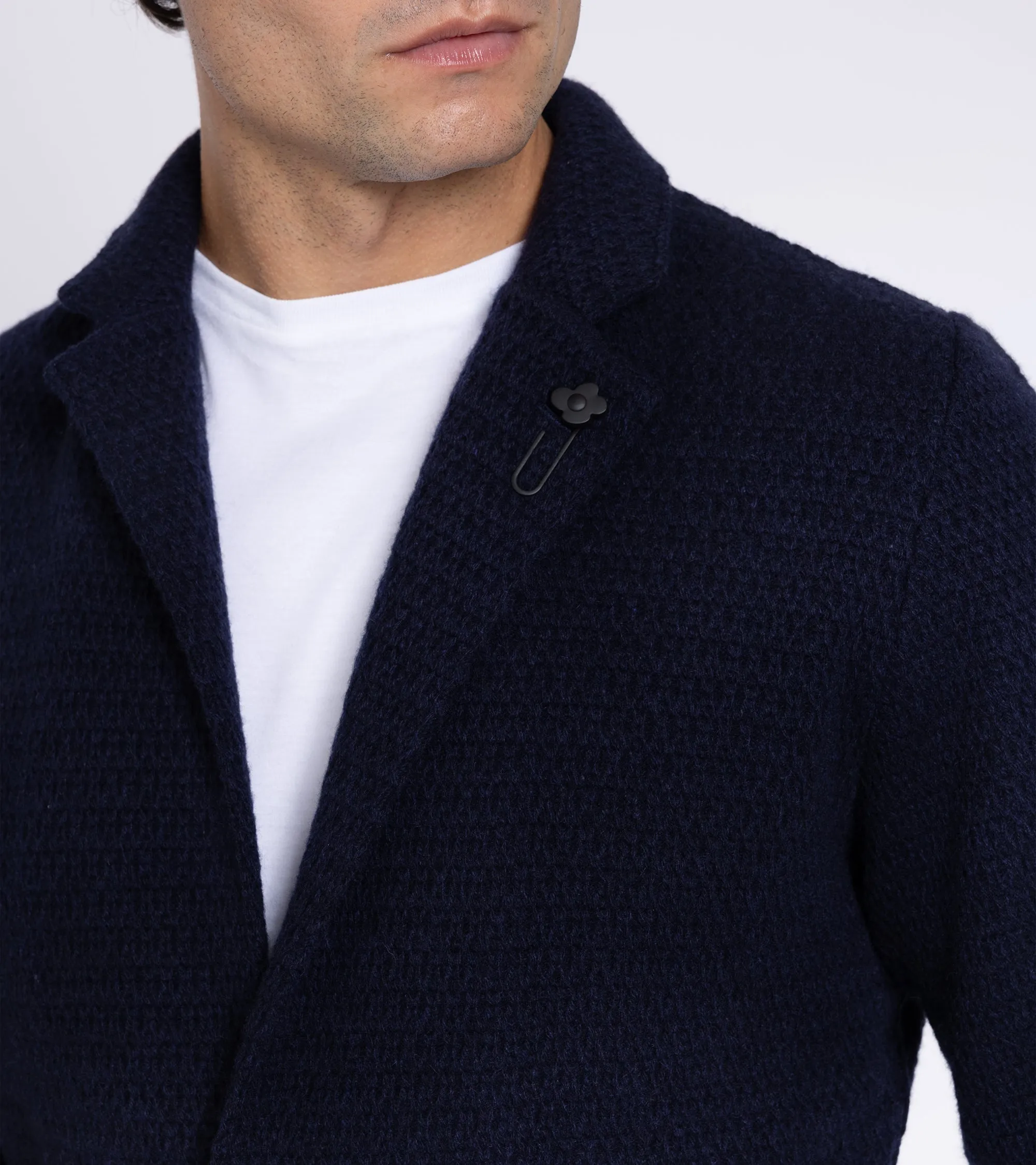 Lardini Cashmere Textured Knit Jacket: Navy