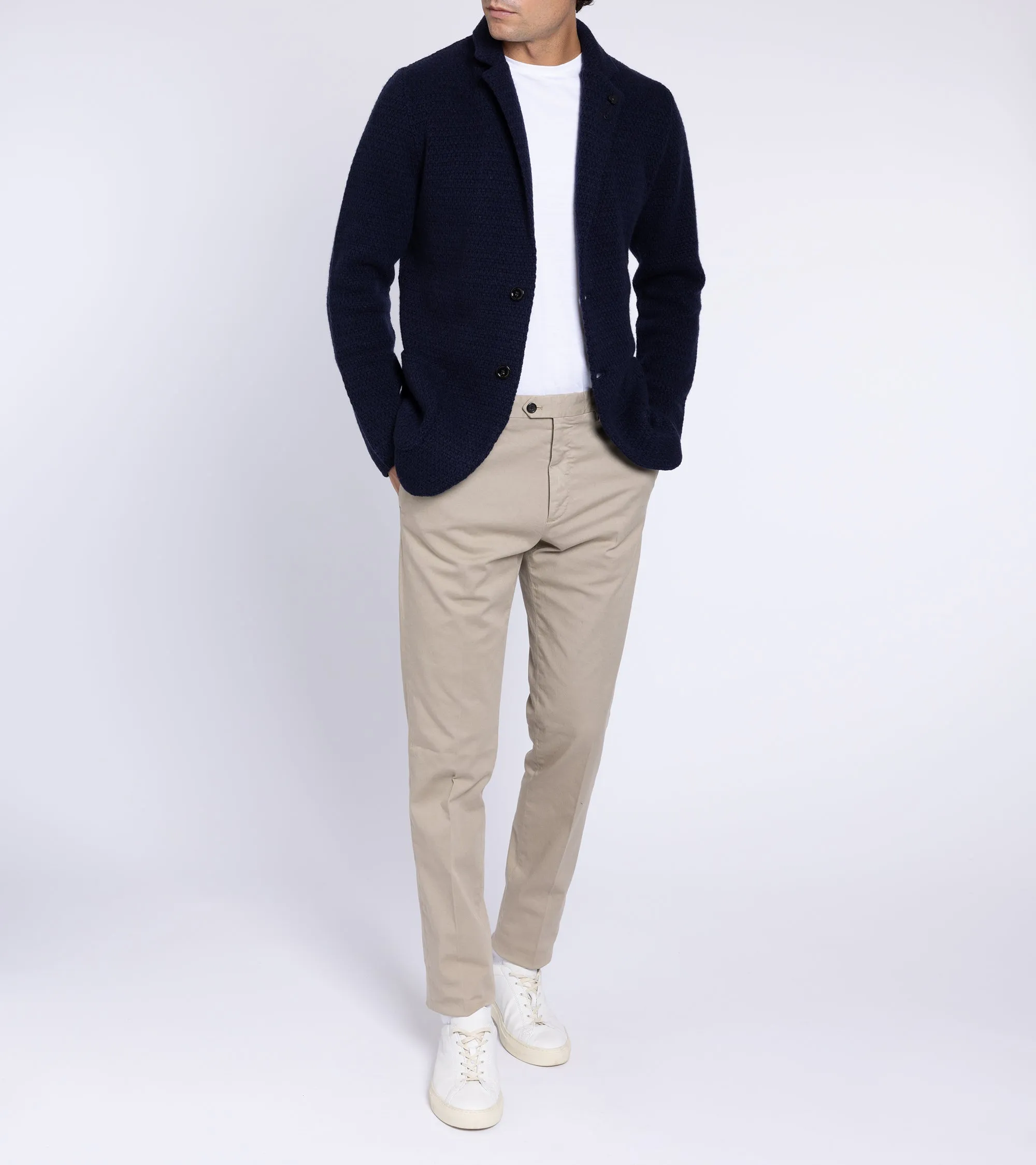 Lardini Cashmere Textured Knit Jacket: Navy