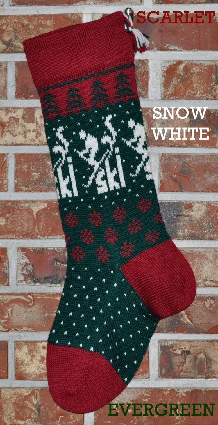 Large Personalizable Knit Wool Christmas Stocking - Skier