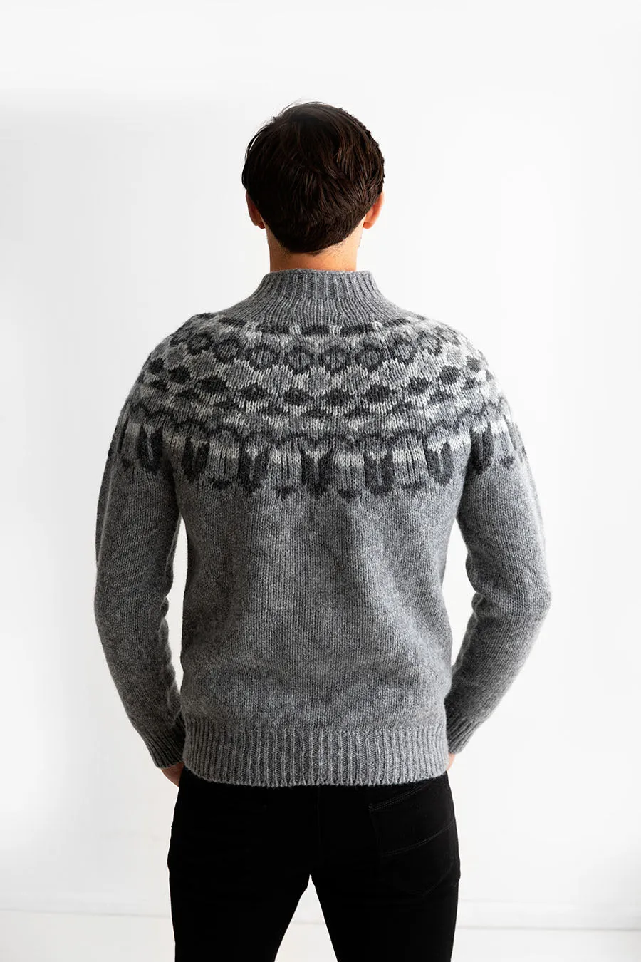 Mens Fair isle Brodgar Yoke Jumper - Grey