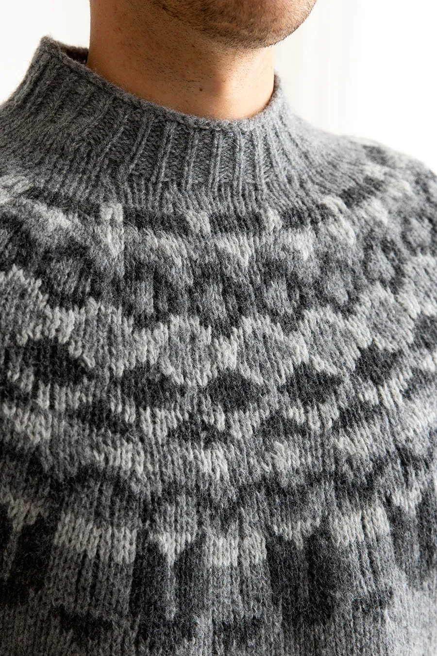 Mens Fair isle Brodgar Yoke Jumper - Grey