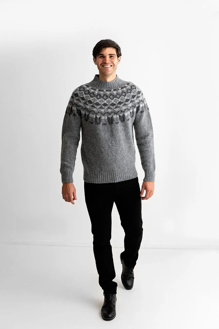 Mens Fair isle Brodgar Yoke Jumper - Grey