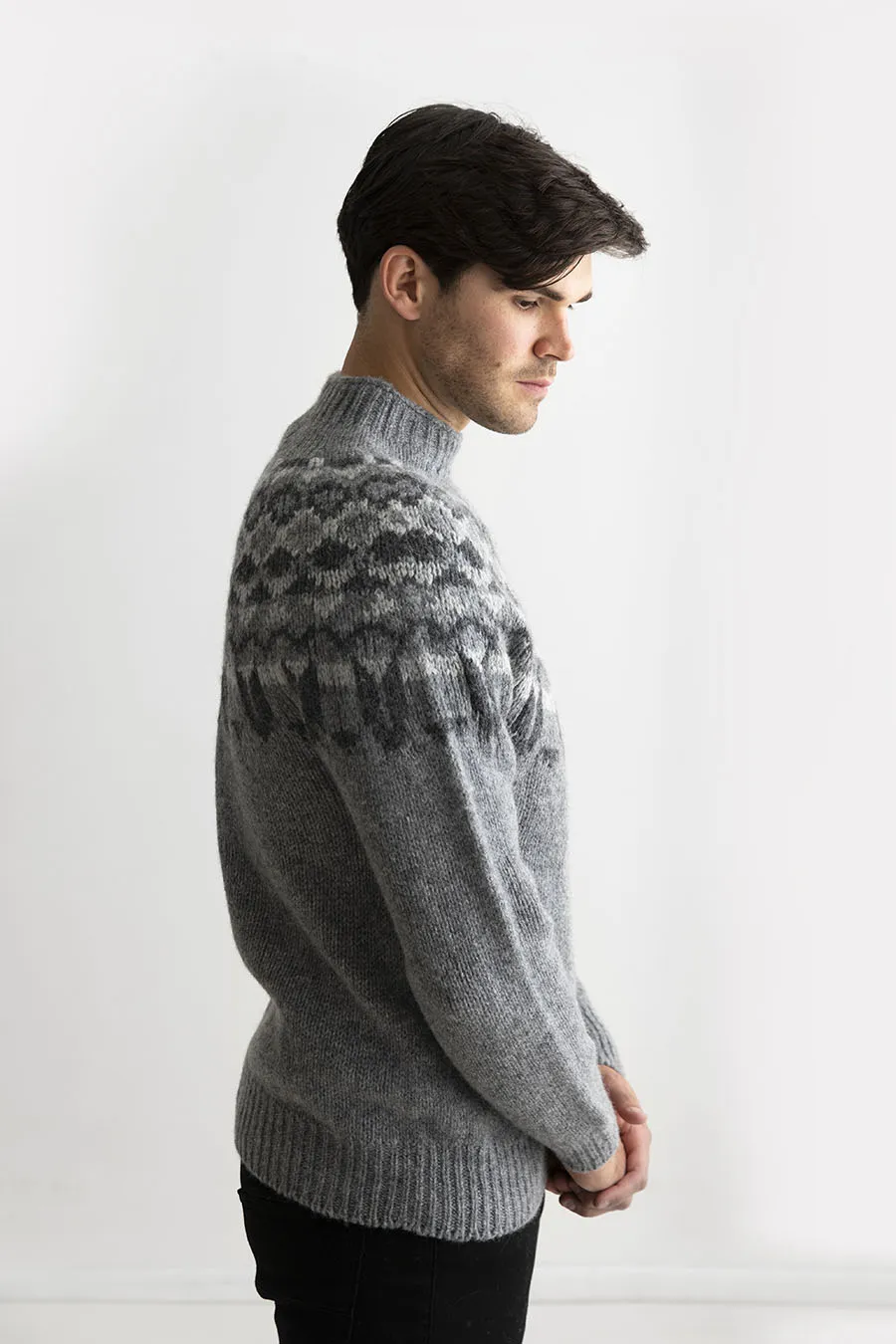 Mens Fair isle Brodgar Yoke Jumper - Grey