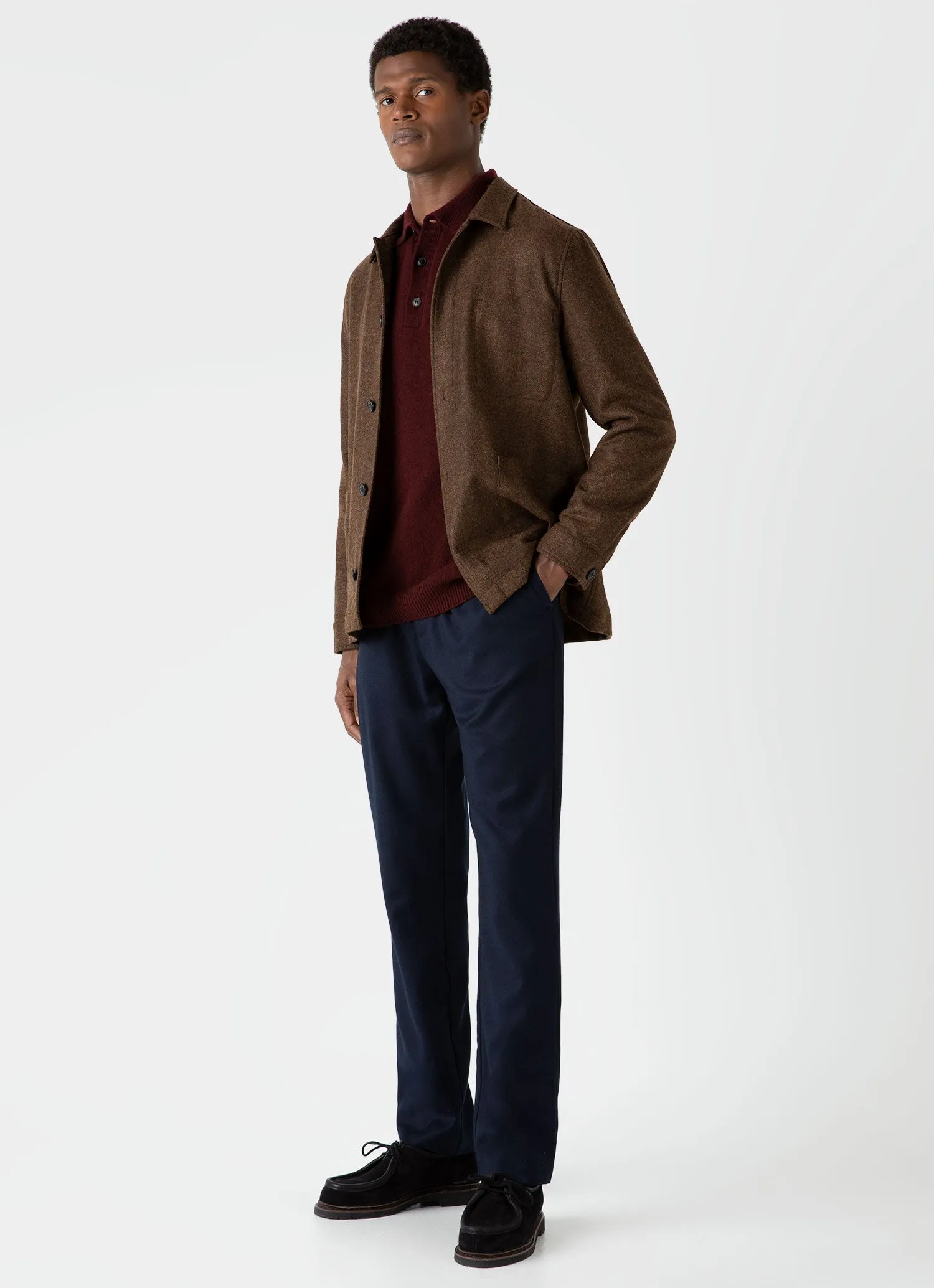 Men's Wool Twin Pocket Jacket in Mid Brown Melange