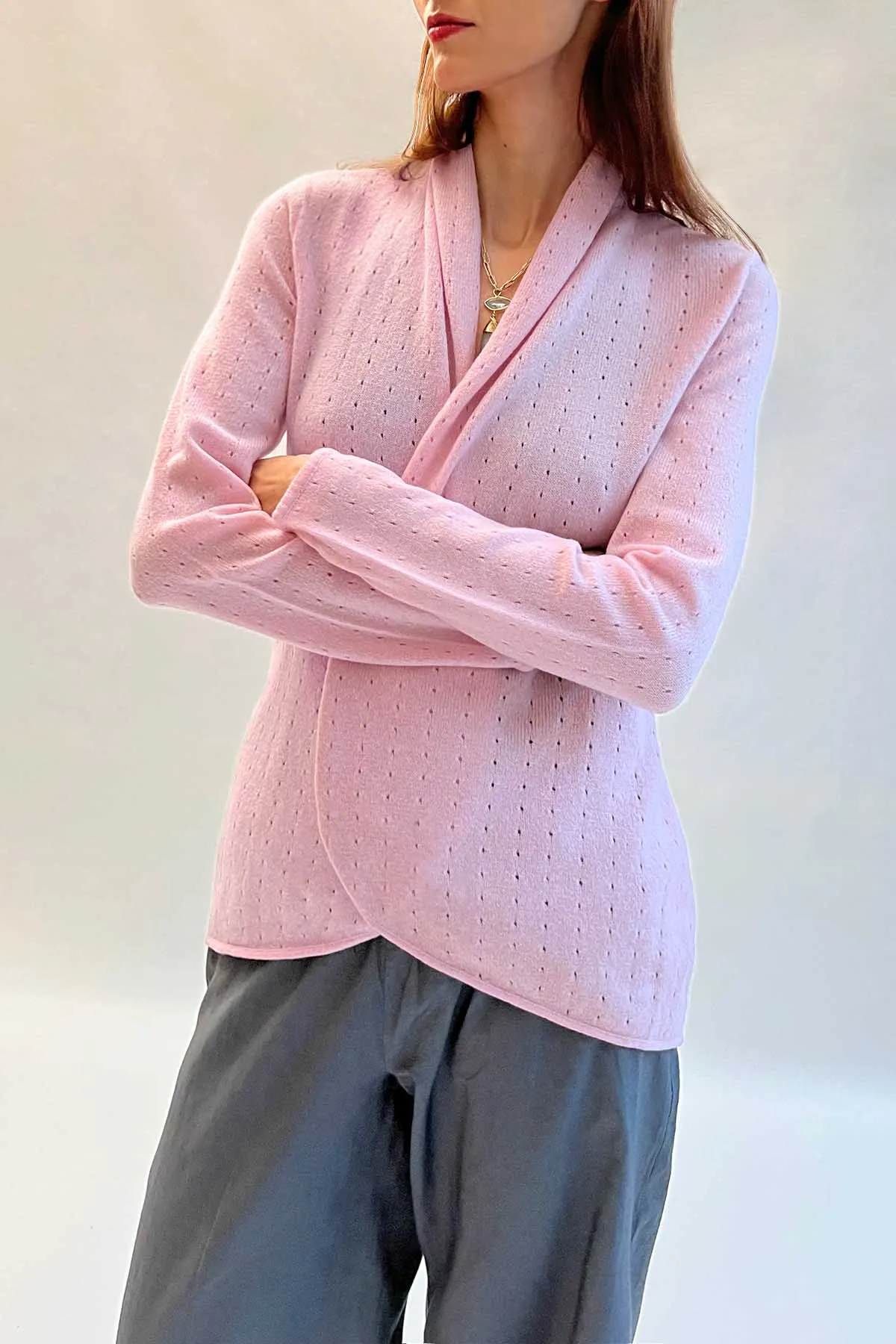 Pale pink Cashmere Cardigan - Pointelle