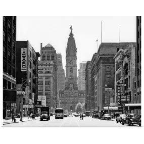 "1950's Downtown Philadelphia Pa USA Looking South Down North Broad Street At " Poster Print - Multi