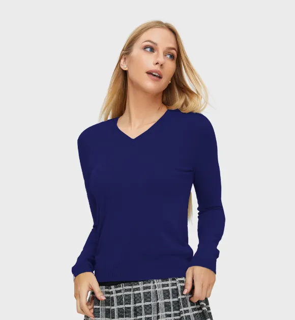 Silk Cashmere V Neck Long Sleeves T Shirt