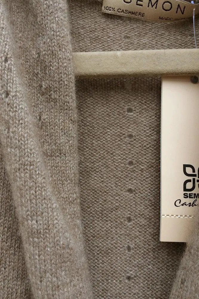 Taupe Cashmere Cardigan - Pointelle