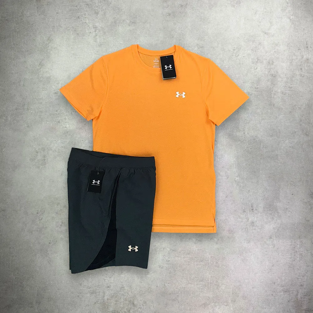 Under Armour Streaker T-shirt/ Shorts Set Orange/ Grey